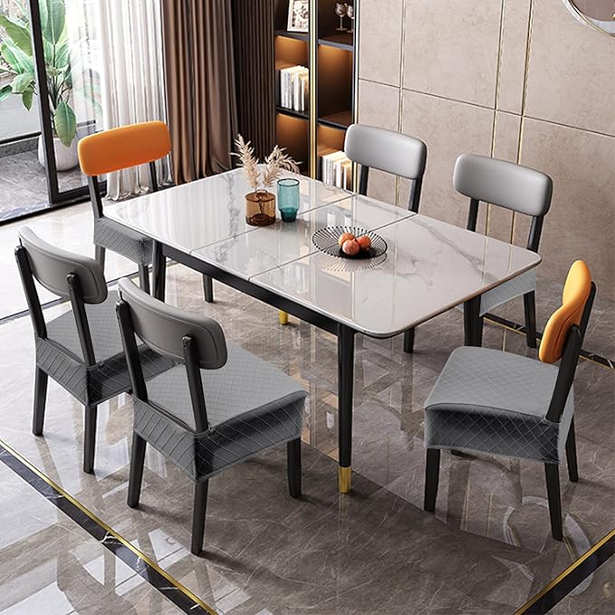 Genina Waterproof Seat Covers for Chairs,Set of 2 Dining Room Chair Seat Covers for Kitchen,Stretch Jacquard Removable Washable Dining Chair Slipcovers Protectors,No Rear Covers, Light Grey