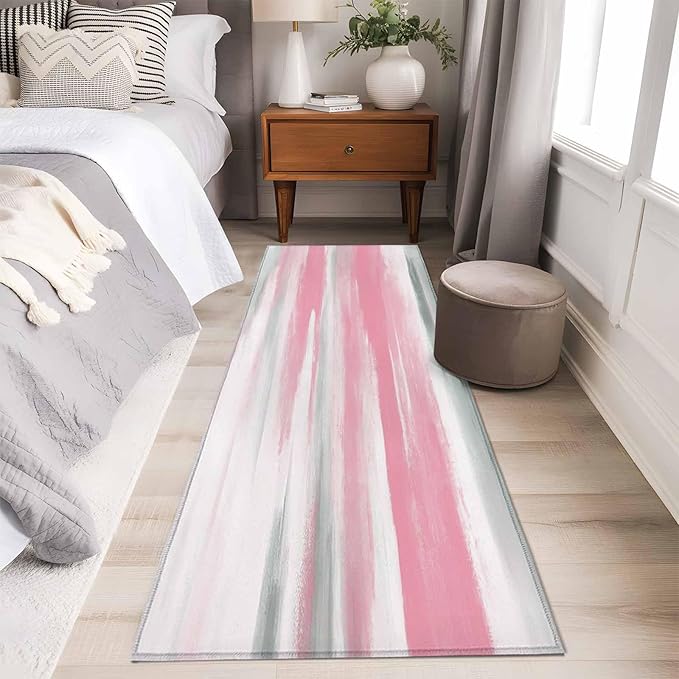 Runner Rug for Bedroom Hallway, Pink Grey Mottled Texture Seamless Kitchen Runner Rugs Area Rug 2x6ft, Gradient Abstract Art Washable Soft Floor Carpet for Entryway Stair