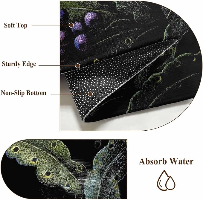Area Rug 6x9ft, Watercolor Flower Berry Leaves Washable Rugs for Living Room Bedroom, Botanical Plant Dark Style Soft Non-Slip Area Rugs Rectangle Floor Carpet for Dining Room