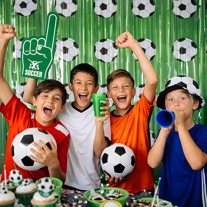 Soccer Birthday Party Decorations - Green White Tinsel Streamers Backdrop Banner | Soccer Theme Party Favors Supplies Indoor Outdoor - World Soccer Cup 2026 Birthday Accessories Decor for Wall Door