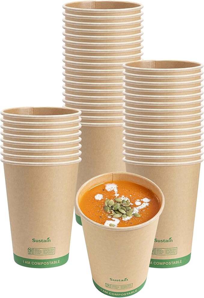 Restaurantware Paper Soup Containers 25 Pack Of 32 oz Disposable Kraft To Go Hot Soup Serving Bowls BPI-Certified Compostable Leakproof Stackable Food Containers For Noodles, Pasta And Desserts