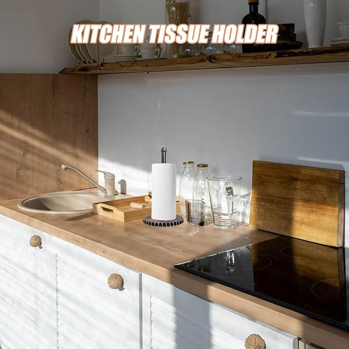 VICASKY Industrial Pipe Paper Towel Holder Stand Black Iron Kitchen Roll Holder Freestanding Rustic Bathroom Toilet Paper Storage Rack for Countertop