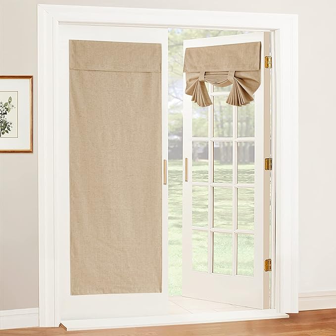RYB HOME French Door Blinds Totally Blackout, Linen Blended Window Decor 100% Blackout Privacy Skylight Patio/French Glass Door Window Shades, W26 x L69 inch, Camel, 1 Panel