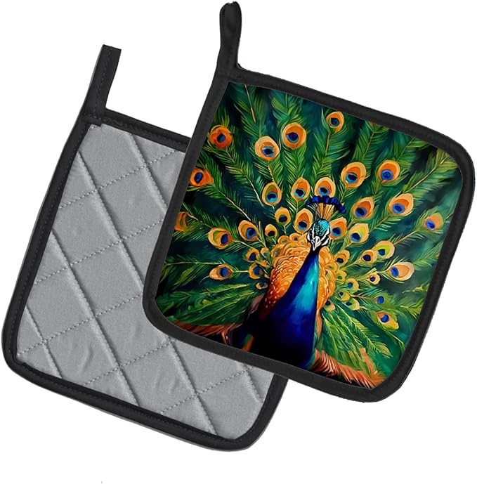 Caroline's Treasures Peacock Pair of Pot Holders Kitchen Heat Resistant Pot Holders Sets Oven Hot Pads for Cooking Baking BBQ, 7 1/2 x 7 1/2