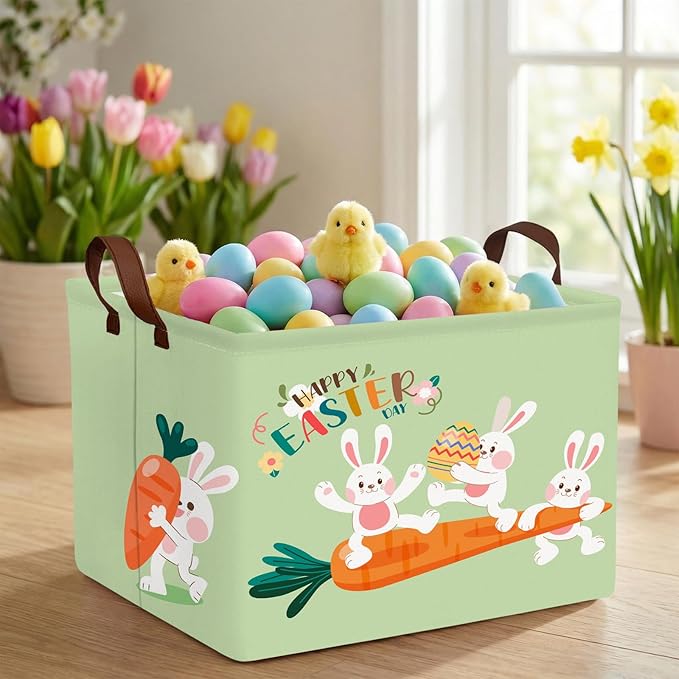 Kid Large Empty Easter Basket Gift Personalized Fabric Bunny Easter Basket for Boy and Girl Room Decor Storage Bin (Rabbit Back Easter Egg)