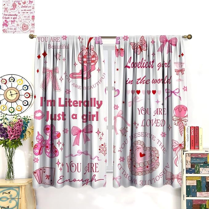 Pink Bowknot Blackout Curtain,Girls Kids Cute Bow Modern Abstract Aesthetic Window Curtains Dining Room Living Room Kitchen Cafe Bedroom Office Nursery Drapes,72x63 in