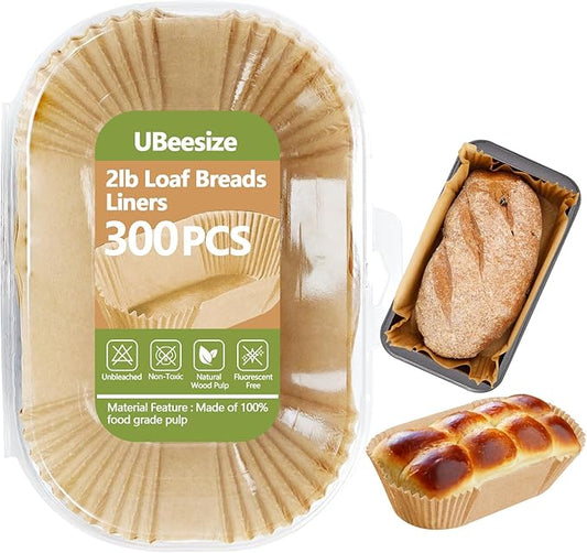 UBeesize 2lb Loaf Pan Liners, 300 PCS Loaf Pan Liners for Baking Bread 9x5, Non-Stick Bread Pan Liners, Pre-formed Rectangle Paper for Bread and Cakes