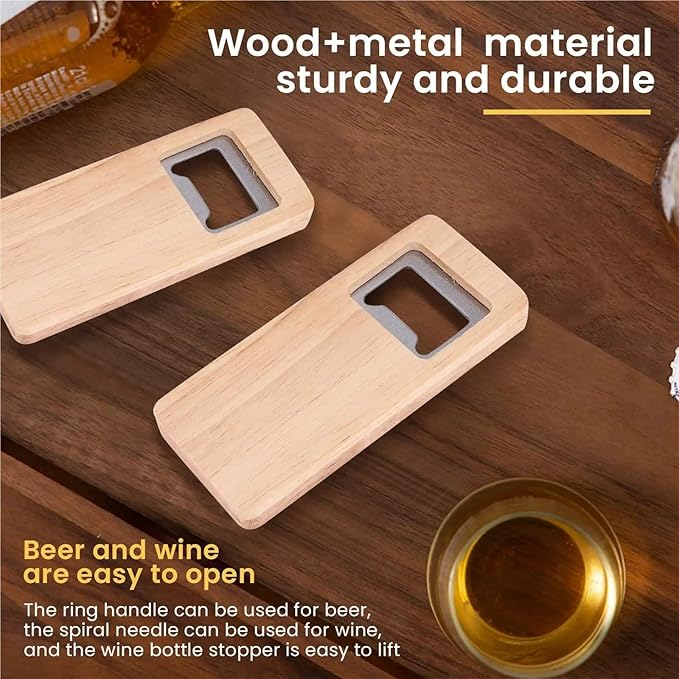 Y31A 20Pcs Wood Beer Bottle Opener Wooden Handle Corkscrew Stainless Steel Openers Bar Kitchen Accessories Gift