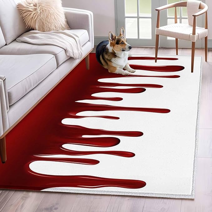 Area Rug 4x6ft, Halloween Pattern Washable Rugs for Living Room Bedroom, Horror Red Fluid Style Soft Non-Slip Area Rugs Rectangle Floor Carpet for Dining Room