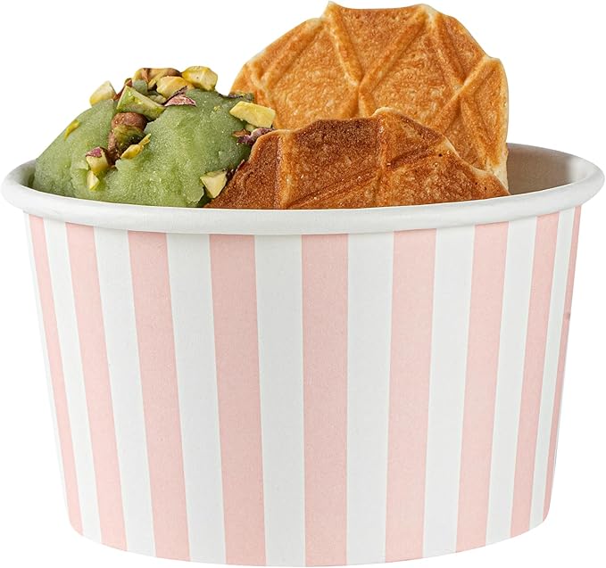 Restaurantware-Coppetta 12-Ounce Dessert Cups, 50 Disposable Ice Cream Cups - Lids Sold Separately, Sturdy, Pink And White Paper FroYo Bowls, For Hot And Cold Foods, Perfect For Gelato Or Mousse