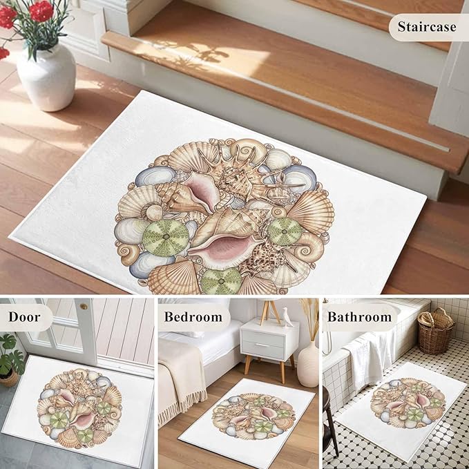 Area Rug 2x3ft, Coastal Colorful Shell Conch Washable Rugs for Living Room Bedroom, Modern Abstract Art Soft Non-Slip Area Rugs Rectangle Floor Carpet for Dining Room