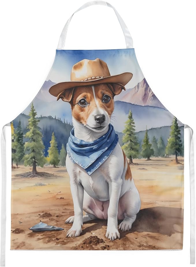 Caroline's Treasures Jack Russell Terrier Cowboy Welcome Apron Cooking Kitchen Server Baking Crafts Gardening for Adult Women Men, Unisex, Large, Multicolor