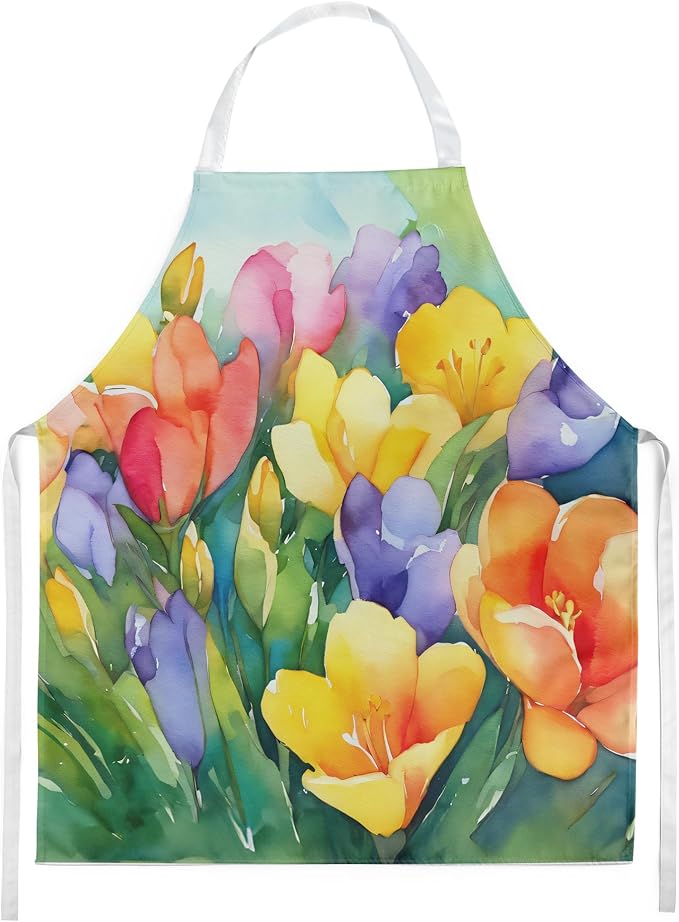 Caroline's Treasures Freesias in Watercolor Apron Cooking Kitchen Server Baking Crafts Gardening for Adult Women Men, Unisex, Large, Multicolor