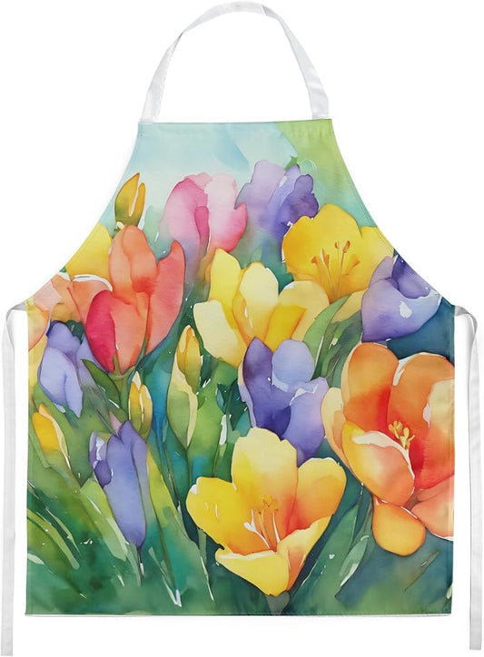 Caroline's Treasures Freesias in Watercolor Apron Cooking Kitchen Server Baking Crafts Gardening for Adult Women Men, Unisex, Large, Multicolor