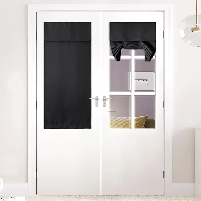 NICETOWN Black Blackout Door Curtain for Window, Thermal Insulated Short Curtain Blinds for French Door Privacy Assured Small Shade for Kitchen Classroom, W26 x L50 inch, 1 Panel