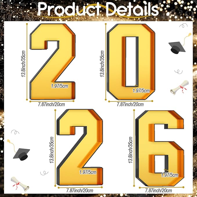 2026 Fillable Numbers for Charcuterie 13.8'' Cardboard Number Black Gold 2026 Shaped Board Trays for New Year Graduation Party Decorations Food Candy Paper Mache Cupcake Pans Cookies Box Container