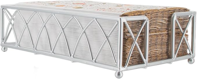 Boston International Paper Napkin Holder Caddy Dispenser for Kitchen Dining Buffet & Bar Countertops, 9" x 5.25" (Fits Guest Towel Size), Silver Arch