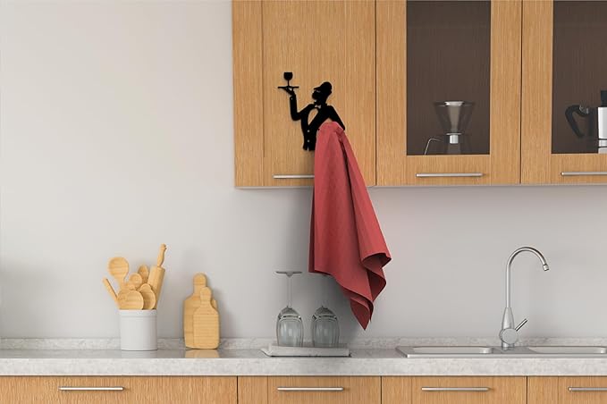 Pierre - Kitchen Towel Holder in a French Wine Waiter Design. Black Towel Hook - Hand Towel Holder for Bathroom & Kitchen - Heavy Duty Shower Hook - Service Waiter Design