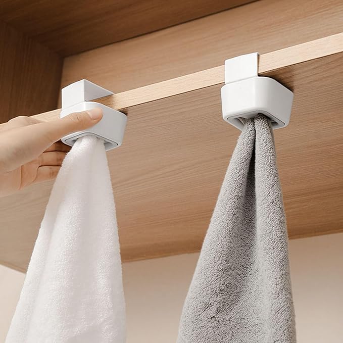 Fafeicy Bathroom Towel Hook, Plastic Material, Wall Mounted Rack Push Hook for Kitchen Bathroom Organization