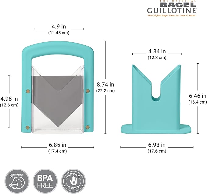 Hoan Bagel Guillotine Universal Slicer with Built In Safety Shield to Protect Fingers. Perfect for Smoothly Slicing Bagels, Buns, Muffins and More, Non Stick. 9.25 inch, Aqua Sky