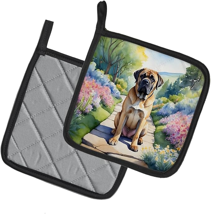 Caroline's Treasures Mastiff Spring Path Pair of Pot Holders Kitchen Heat Resistant Pot Holders Sets Oven Hot Pads for Cooking Baking BBQ, 7 1/2 x 7 1/2