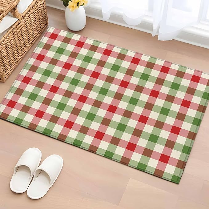 Area Rug 2x3ft, Vintage Pastoral Red Green Buffalo Gingham Washable Rugs for Living Room Bedroom, Christmas Plaid Soft Non-Slip Area Rugs Rectangle Floor Carpet for Dining Room