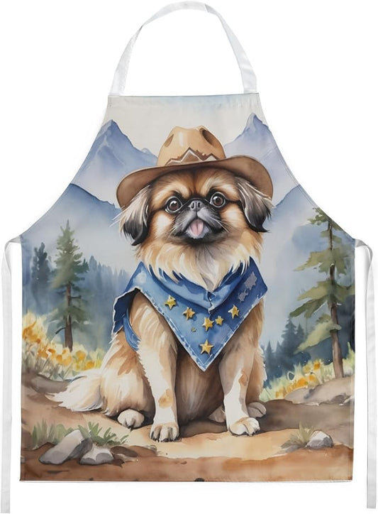 Caroline's Treasures Pekingese Cowboy Welcome Apron Cooking Kitchen Server Baking Crafts Gardening for Adult Women Men, Unisex, Large, Multicolor