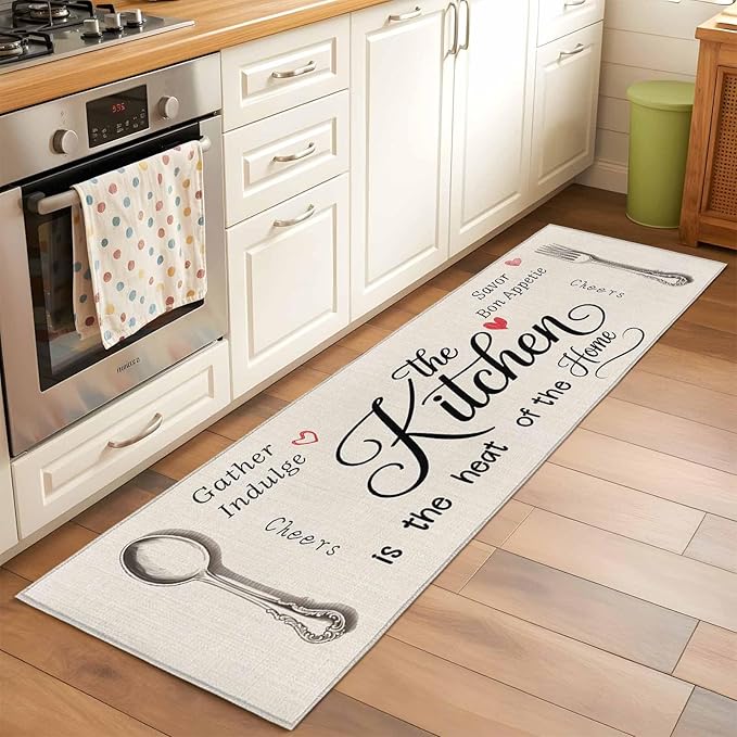 Runner Rug for Bedroom Hallway, Spoon Fork Vintage Farmhouse Kitchen Runner Rugs Area Rug 2x6ft, Abstract Love Retro Linen Washable Soft Floor Carpet for Entryway Stair
