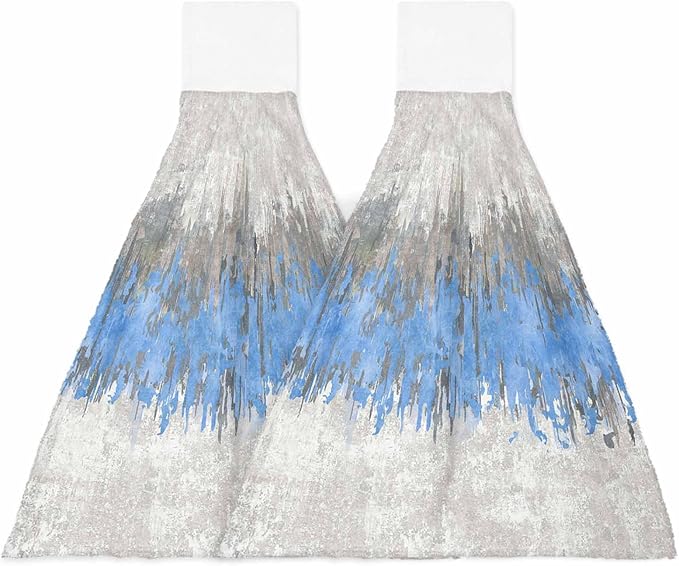 Alandar Home Kitchen Tie Towel Set of 2, Abstract Blue Grey Graffiti Absorbent Soft Hand Towels for Bathroom Hanging Towels, Modern Minimalist Style Fast Drying Cleaning Cloth with Loop