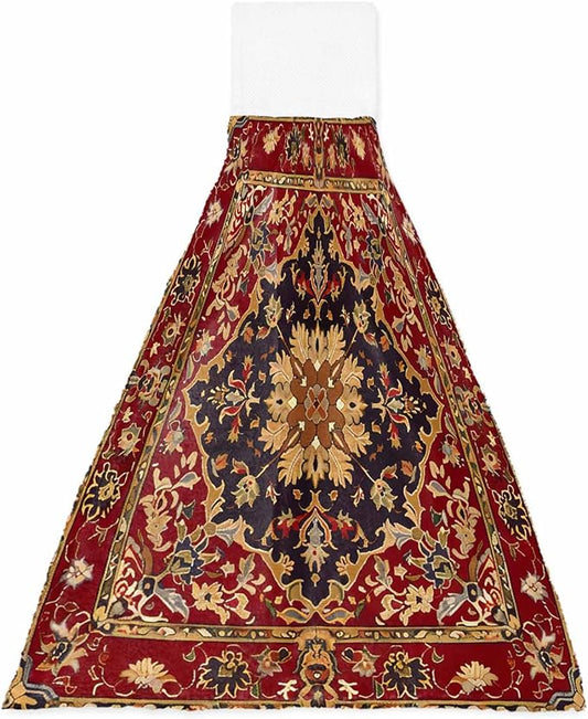 Alandar Home Kitchen Tie Towel Set of 1, Floral Leaves Frames Vintage Mid Century Afghan Black Wheat Red Absorbent Soft Hand Towels for Bathroom Hanging Towels, Fast Drying Cleaning Cloth with Loop
