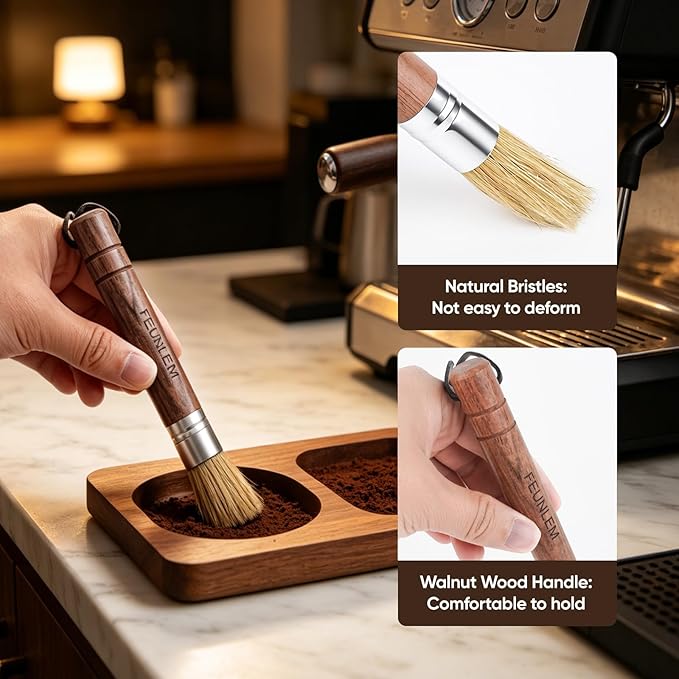 Coffee Grinder Cleaning Kit, Espresso Machine Brush Set - 6Pcs with Group Head Brush, Long-reach Brush, Walnut Wood Brush, Air Blower for Coffee Cleaner, Espresso Tools (Air Blaster+5 Brush)