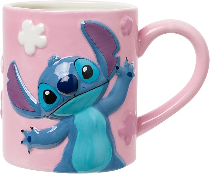 Silver Buffalo Disney Lilo and Stitch Featuring Angel Flowers Embossed 3D Ceramic Mug, 20 Ounces