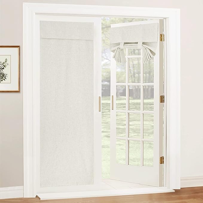 RYB HOME 100% Blackout Tricia Door Curtains, Polyester Blend Thermal Insulating Privacy French Door Window Tie Up Shades Sidelight Curtains for Kitchen, W 30 x L 80 inches, Natural, 1 Panel