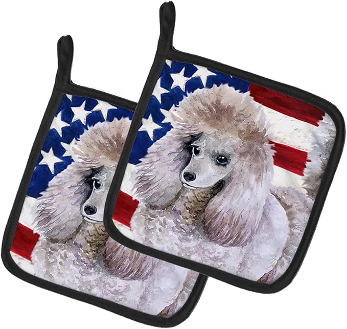 Caroline's Treasures BB9665PTHD Poodle Patriotic Pair of Pot Holders Kitchen Heat Resistant Pot Holders Sets Oven Hot Pads for Cooking Baking BBQ, 7 1/2 x 7 1/2