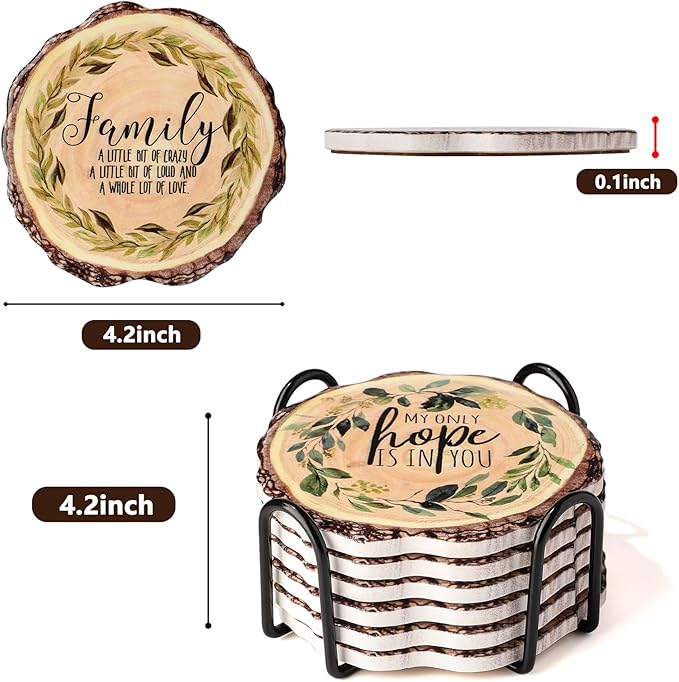 Ceramic Coasters Set of 6,Absorbent Coasters with Holder,Drink Coasters for Home Bar Kitchen Outdoor 4.32 Inches