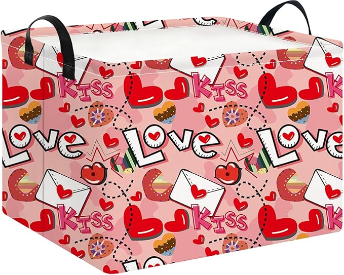 NTAOHAMPER Mothers Day Gifts Love Letter Fabric Storage Basket Empty with Handles, Books Box, Baby Shower Baptism Lovely Storage24L(Love Letter)