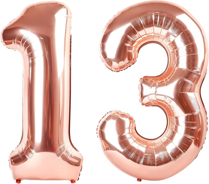 40 Inch Balloons Number, Large Rose Gold Number 13 Balloon Party Decorations for 1 3 31 Birthday Memorial Day, Foil Balloon for Outdoor & Indoor Wedding Supplies