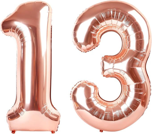 13 Balloon Number for Boys Girls, 40 Inch Number Balloons, Rose Gold Ballons Decoration for 13 31 Birthday Party, Wedding Anniversaries, Graduation