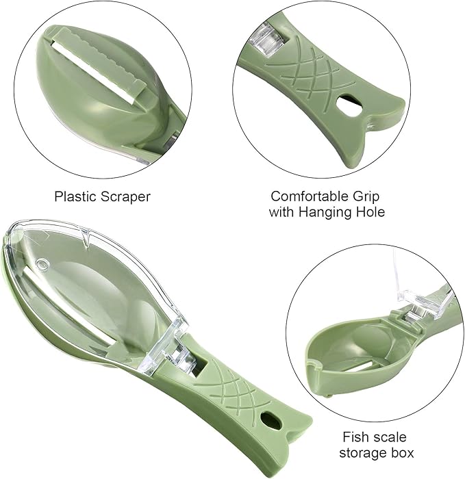 Honoson 4 Pcs Fish Scaler Remover Stainless Steel Fish Skin Scraper Grater Multi-functional Kitchen Peeler Scaler with Bottle Opener for Seafood Cleaning
