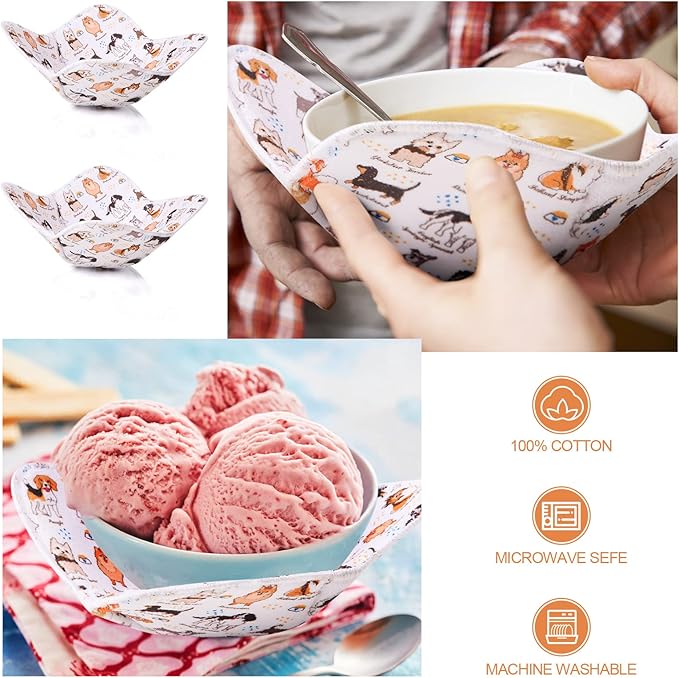 Cunhill Microwave Bowl Holders 4 Pcs - Multipurpose Hot Heat Proof Plate & Pot Holders for Kitchen Supplies (Dog Style)