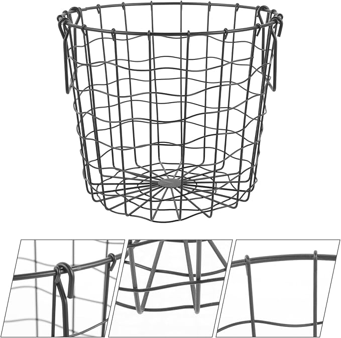 Metal Firewood Organizer Basket with Handle, Outdoor Black Iron Logging Storage Basket for Camping and Fireplace Wood Holder