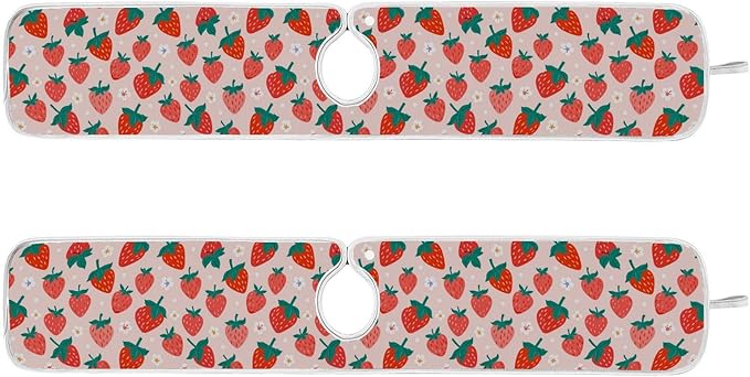 Kitchen Faucet Absorbent Mat,Strawberry Summer Berry Water Splash Guard for Sink, Faucet Drip Catcher Thicken Sponge Microfiber Faucet Water Catcher Mat Sink Absorbent Mat for Kitchen 30x5in 2 Pack