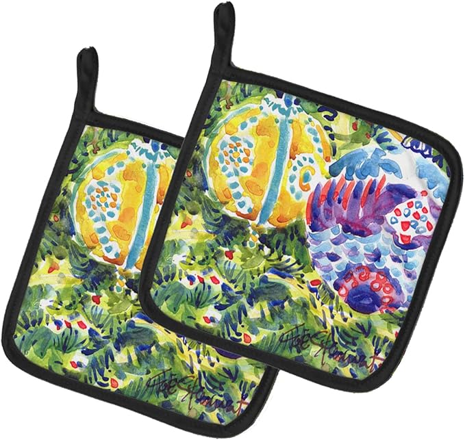 Caroline's Treasures 6120PTHD Christmas Tree Yellow and Purple Ornaments Pair of Pot Holders Kitchen Heat Resistant Pot Holders Sets Oven Hot Pads for Cooking Baking BBQ, 7 1/2 x 7 1/2