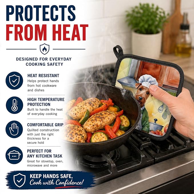 Caroline's Treasures Irish Terrier The Chef Pair of Pot Holders Kitchen Heat Resistant Pot Holders Sets Oven Hot Pads for Cooking Baking BBQ, 7 1/2 x 7 1/2