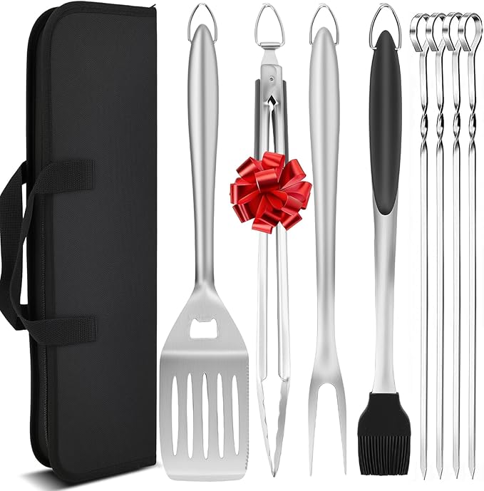9Pcs Grill Accessories Set, Heavy Duty Stainless Steel BBQ Grill Tools Kit with Storage Bag, Grilling Gifts for Men Dad Him, Professional Barbecue Grill Utensil Set for Outdoor Backyard Camping