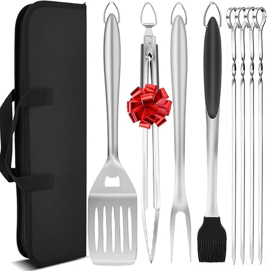 9Pcs Grill Accessories Set, Heavy Duty Stainless Steel BBQ Grill Tools Kit with Storage Bag, Grilling Gifts for Men Dad Him, Professional Barbecue Grill Utensil Set for Outdoor Backyard Camping
