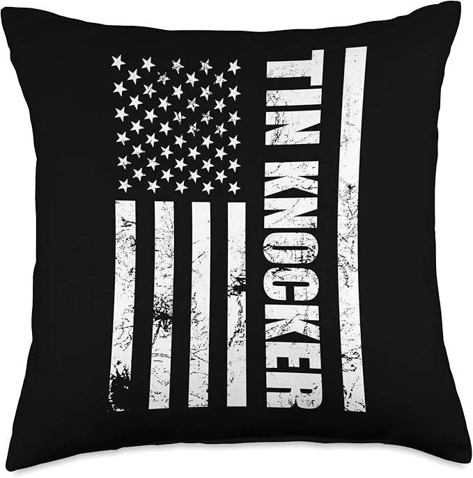 Tin Knocker Sheet Metal Worker, American Vertical Flag USA Throw Pillow