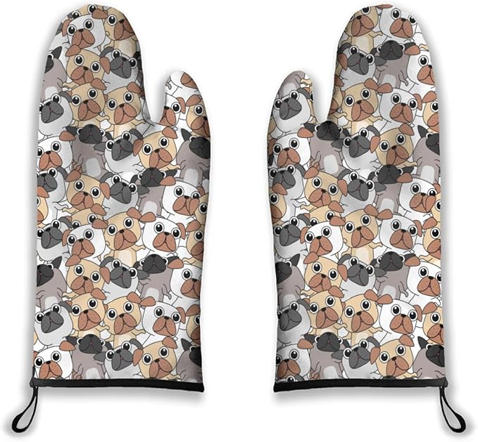 Oven Mitts Cute Animals Heat Resistant Wear-resistant Easy Clean Grill Gloves with Thick Cotton Liner for Grilling Cooking Baking 2PCS