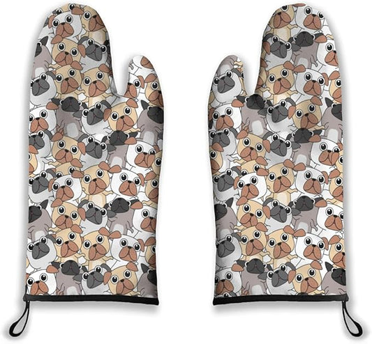 Oven Mitts Cute Animals Heat Resistant Wear-resistant Easy Clean Grill Gloves with Thick Cotton Liner for Grilling Cooking Baking 2PCS