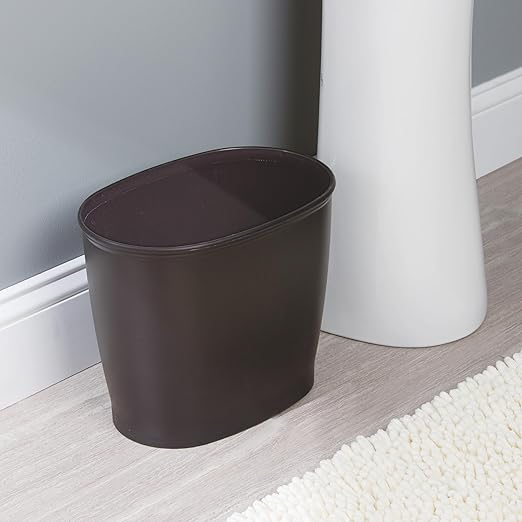 iDesign Slim Plastic Bathroom Trash Can, Small Garbage Bin for Bedroom, Office, Desk, Dorm, Bronze (Pack of 2)